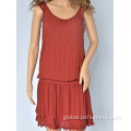 Rust Red Knee-length Skirt Women Double Hemline Sleeveless Dress Manufactory